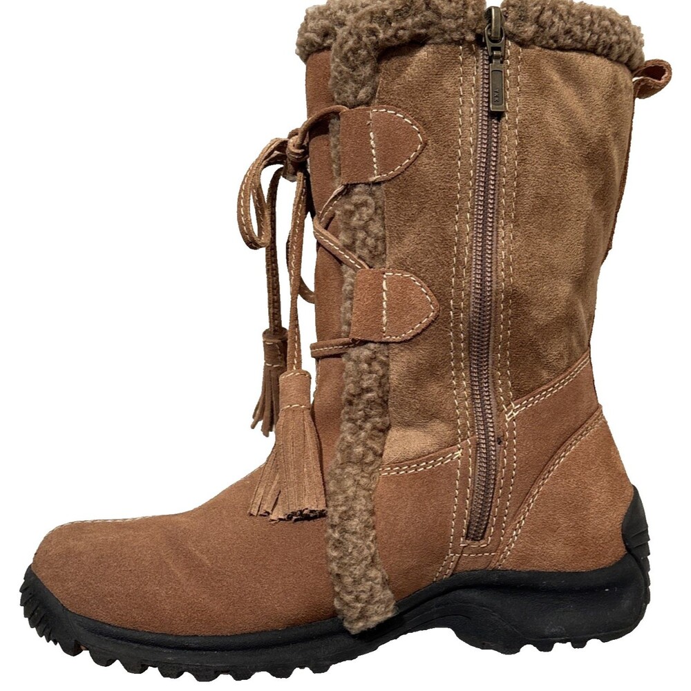 Winter Boots Land's End Leather Suede Shearling Lined Above Ankle Chestnut 6.5B